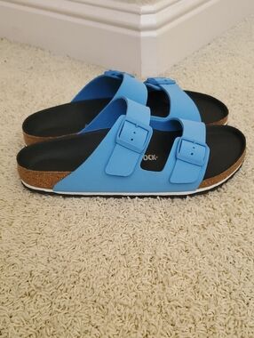 Birkenstock Light Blue And White Double Strap Sandals